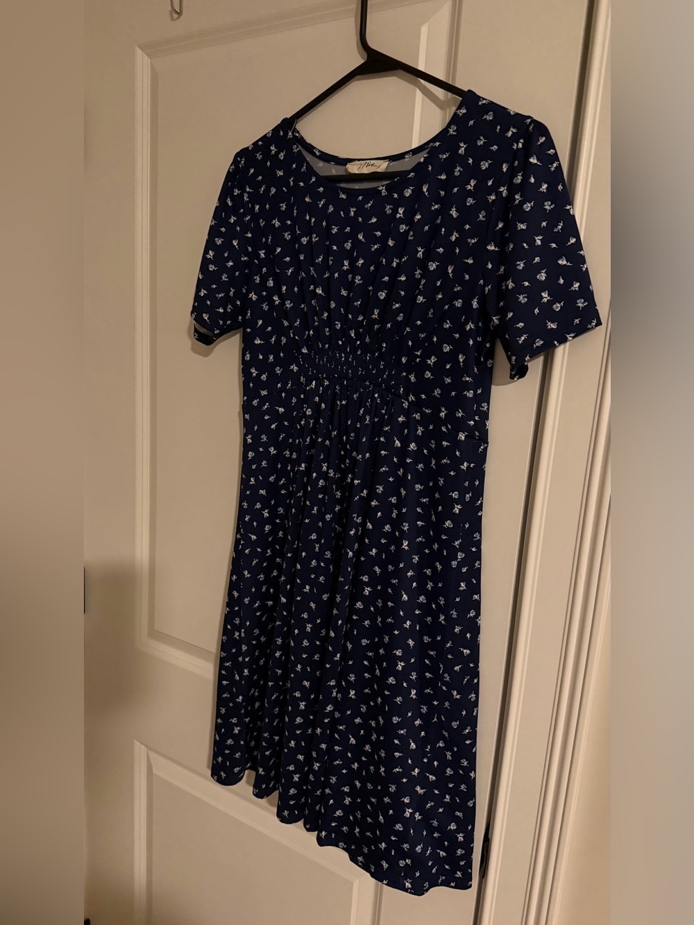 Women's Navy Blue Short Sleeve Floral Maternity Dress